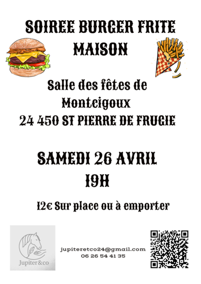affiche soiree burger frites 26 avril 2025